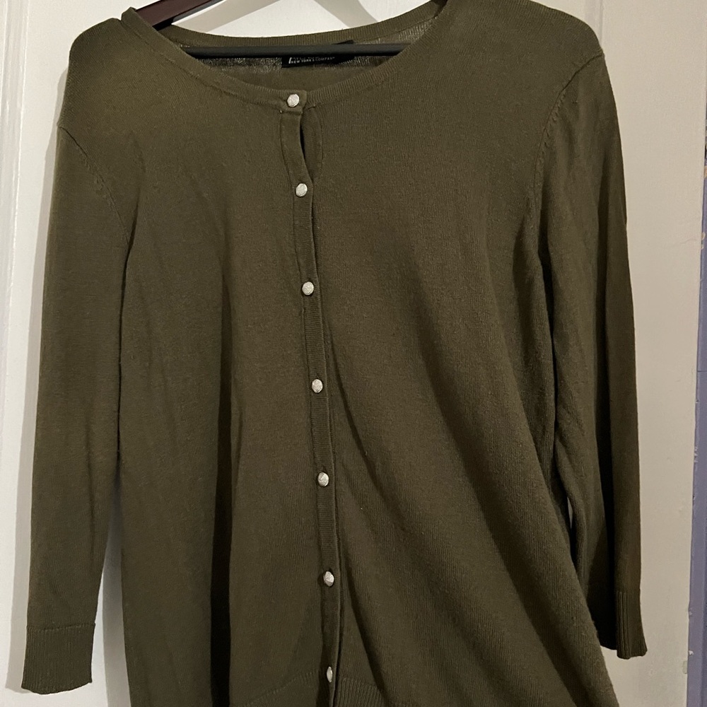 Green cardigan sweater